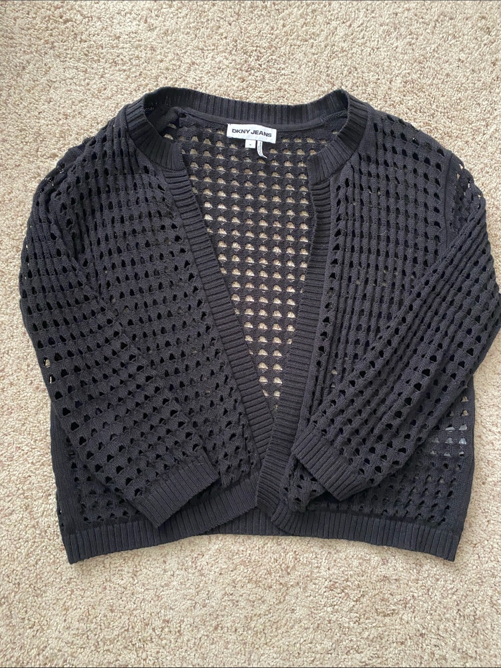 DKNY Black Open-Weave Cropped Cardigan